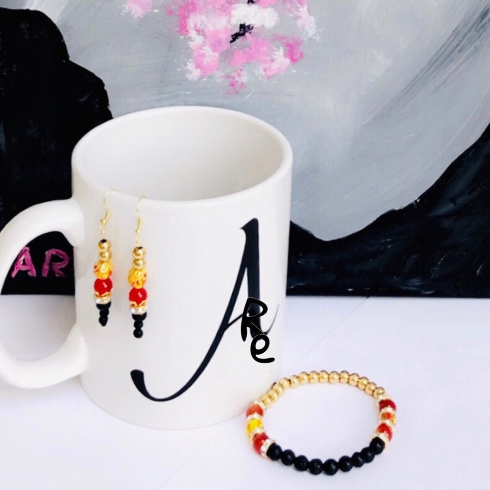 Root+Solar Plexus Gold/Lava Bracelet & Earring Set
